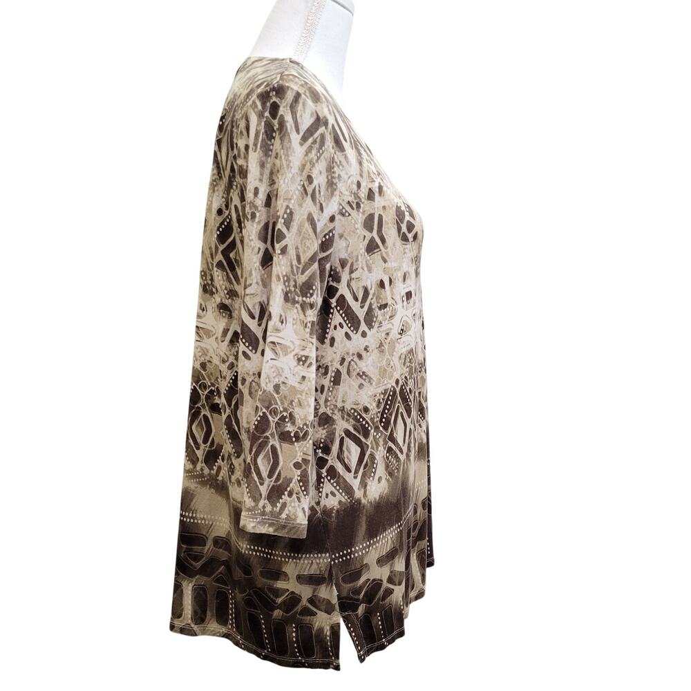 Chico's V-Neck Tunic Top Women's 2, Large Tan Beige Geometric Tribal Lightweight - Picture 4 of 6